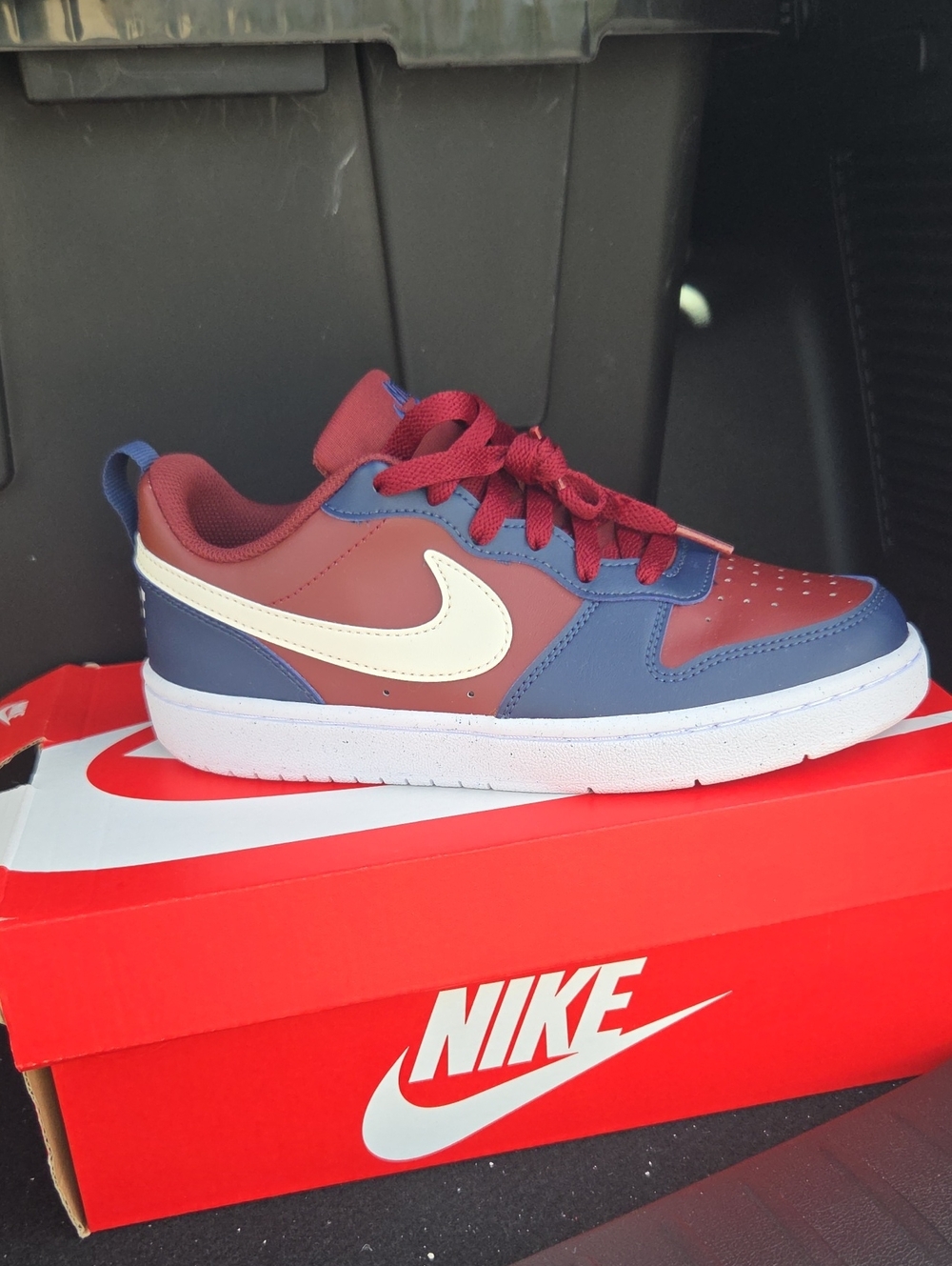 Nike Big Kids Court Burough Low Sneakers Burgundy, Navy & White